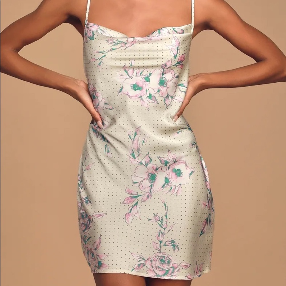 LULU’S HOW TO BE A HEARTBREAKER CREAM MULTI PRINT SATIN SLIP MINI DRESS - Picture 2 of 7